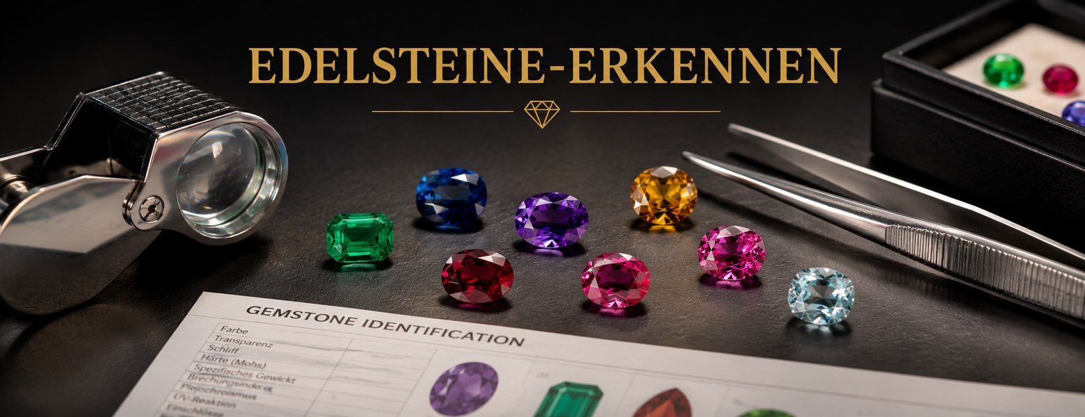 Edelstein-Prüfwerkzeuge: Lupe, Pinzette und Prüfkarte