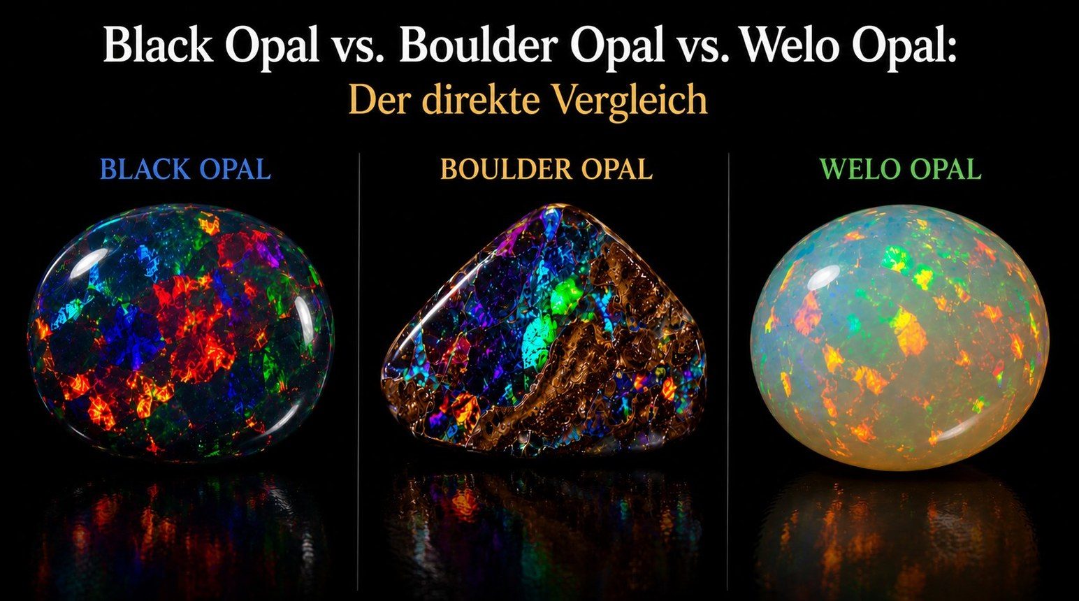 Black Opal vs. Boulder Opal vs. Welo Opal im direkten Vergleich