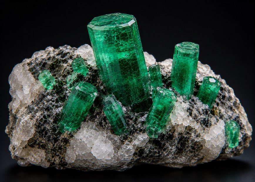 Smaragd-Rohkristall mit charakteristischem Jardin — natürliche Einschlüsse als Echtheitsmerkmal