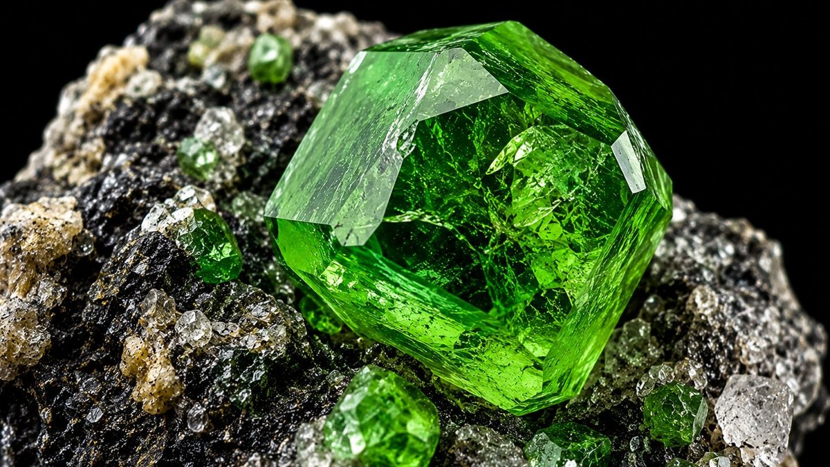 AAA Tsavorit Kristall in leuchtendem Grün im Muttergestein — Grossular Granat aus Ostafrika