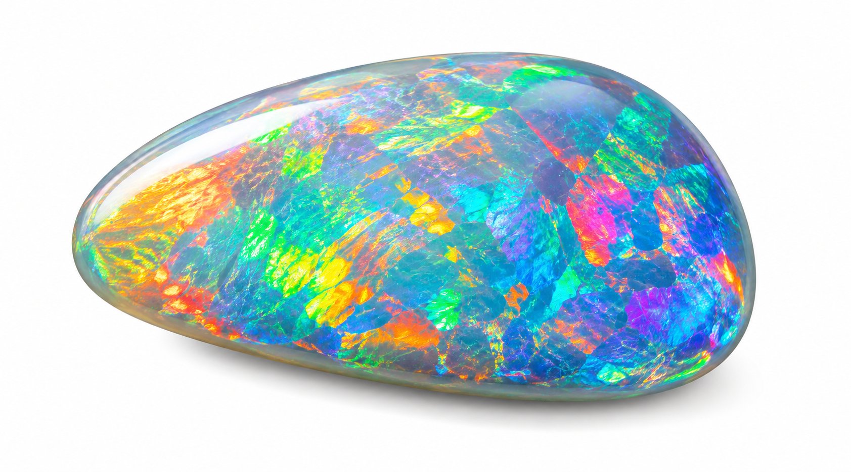 Welo Opal mit vollem Multicolor-Farbspiel auf weissem Hintergrund